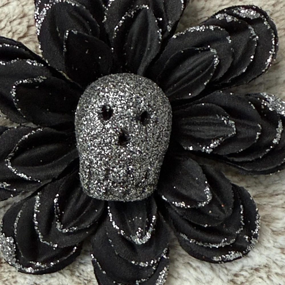 Silver sugar skull floral hair clip Halloween Dia De Los Muertos Day of the Dead